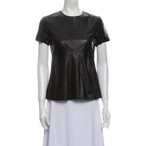 ALC Black Leather Top Shirt Short Sleeve T-SHIRT